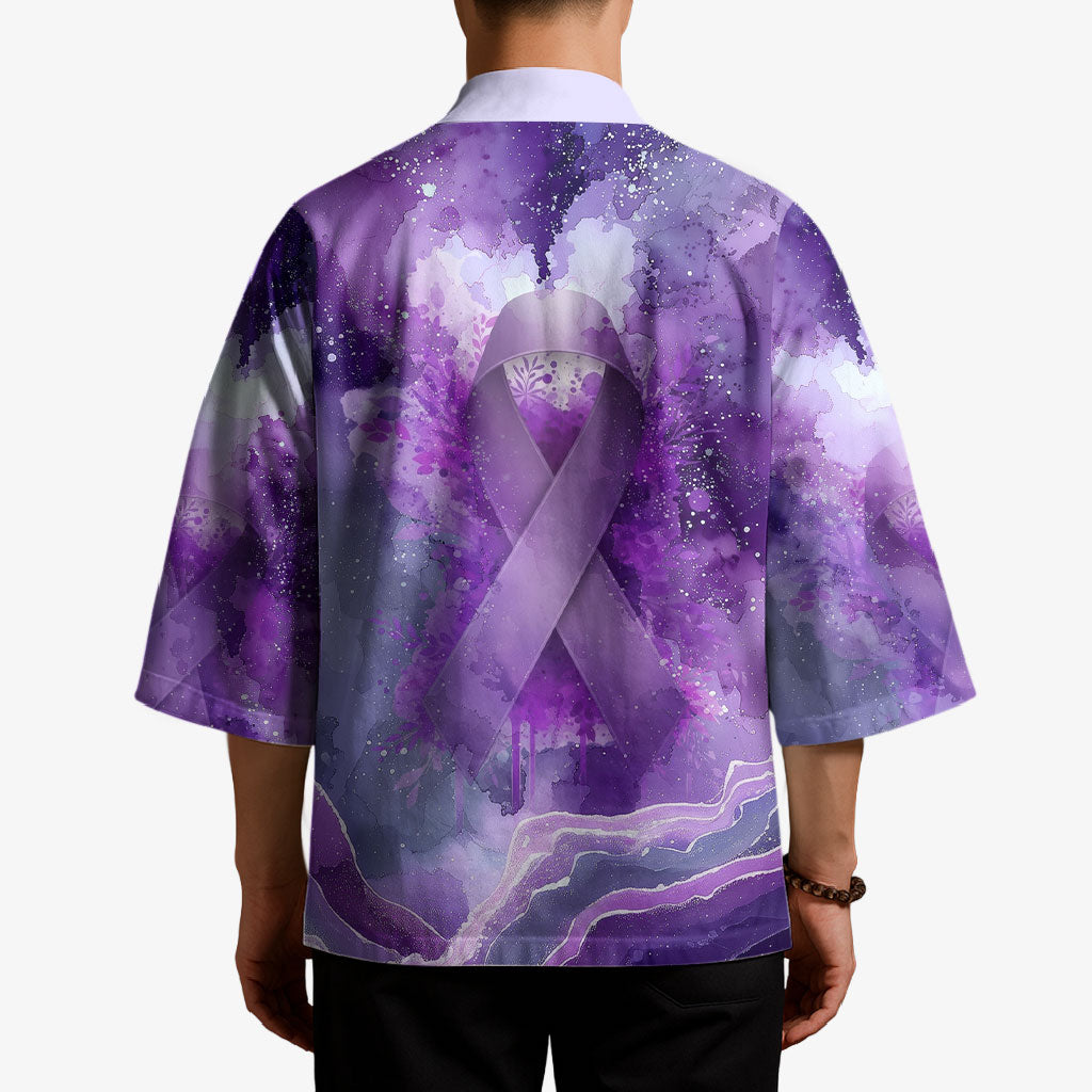 Lupus Awareness Month Kimono Purple Ribbon Watercolor Galaxy Butterfly Floral Support Art