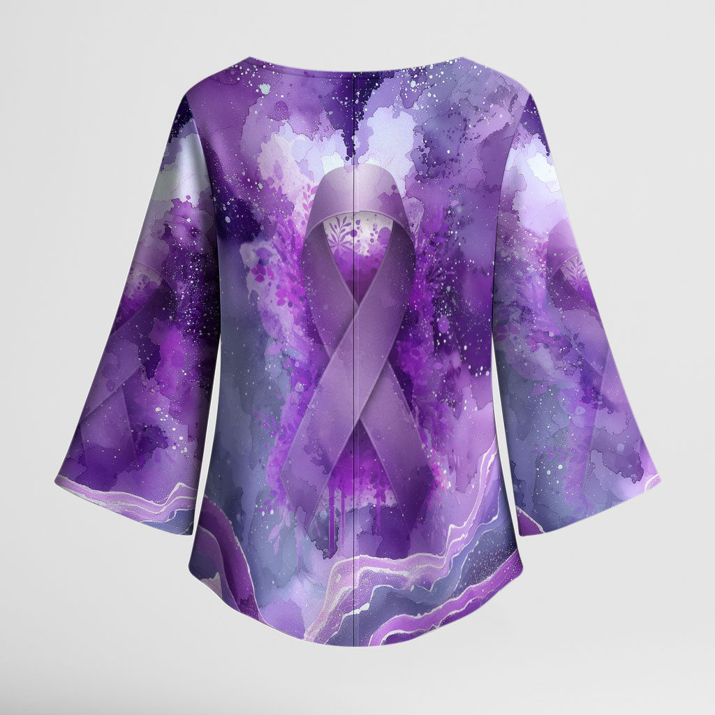 Lupus Awareness Month Kimono Sleeve Blouse Purple Ribbon Watercolor Galaxy Butterfly Floral Support Art