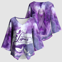 Lupus Awareness Month Kimono Sleeve Blouse Purple Ribbon Watercolor Galaxy Butterfly Floral Support Art