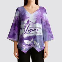 Lupus Awareness Month Kimono Sleeve Blouse Purple Ribbon Watercolor Galaxy Butterfly Floral Support Art