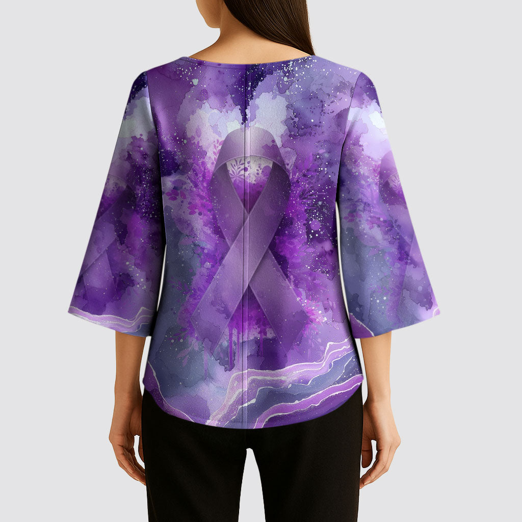 Lupus Awareness Month Kimono Sleeve Blouse Purple Ribbon Watercolor Galaxy Butterfly Floral Support Art