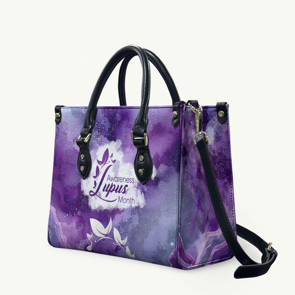 Lupus Awareness Month Leather Bag Purple Ribbon Watercolor Galaxy Butterfly Floral Support Art