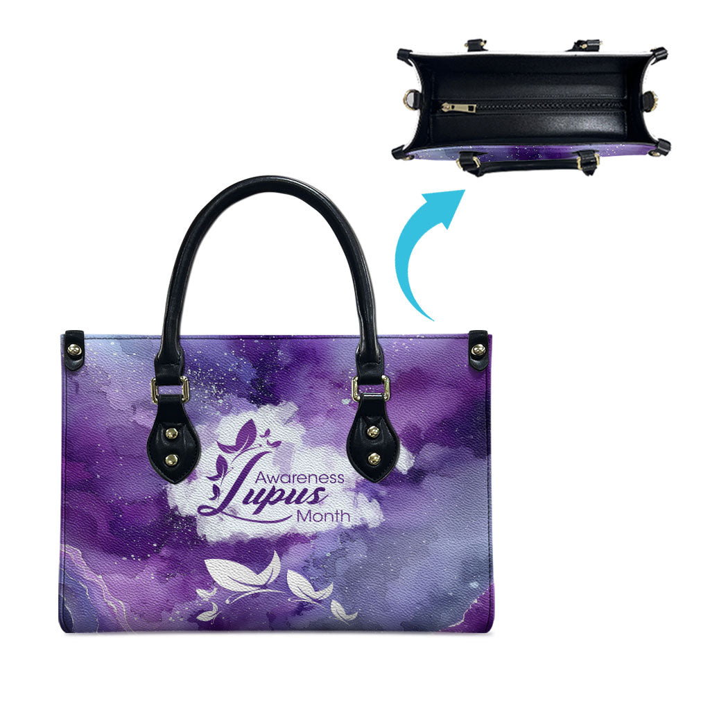 Lupus Awareness Month Leather Bag Purple Ribbon Watercolor Galaxy Butterfly Floral Support Art