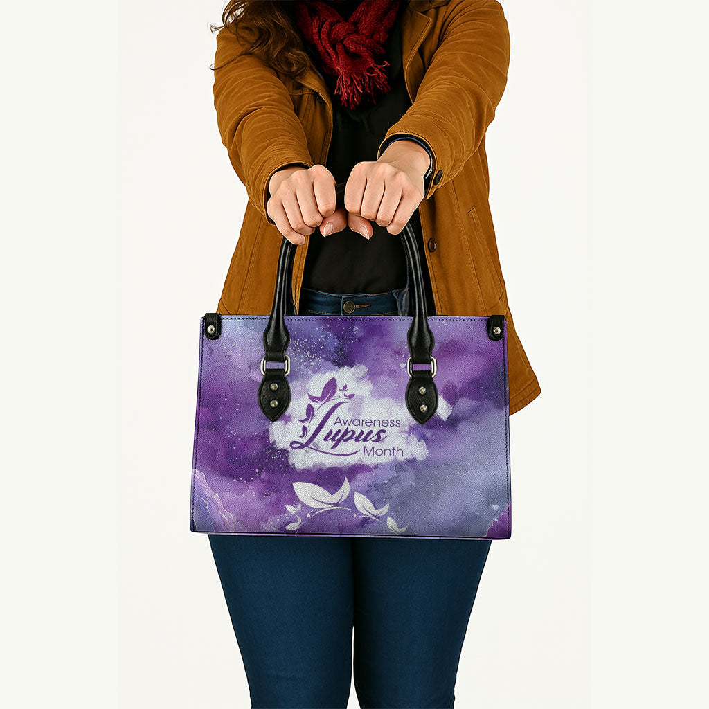 Lupus Awareness Month Leather Bag Purple Ribbon Watercolor Galaxy Butterfly Floral Support Art