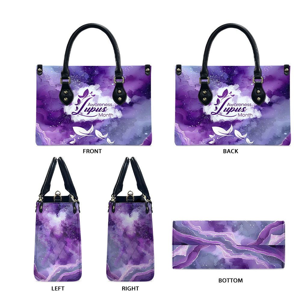 Lupus Awareness Month Leather Bag Purple Ribbon Watercolor Galaxy Butterfly Floral Support Art