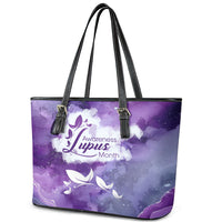 Lupus Awareness Month Leather Tote Bag Purple Ribbon Watercolor Galaxy Butterfly Floral Support Art