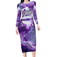 Lupus Awareness Month Long Sleeve Bodycon Dress Purple Ribbon Watercolor Galaxy Butterfly Floral Support Art