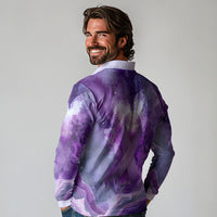 Lupus Awareness Month Long Sleeve Polo Shirt Purple Ribbon Watercolor Galaxy Butterfly Floral Support Art