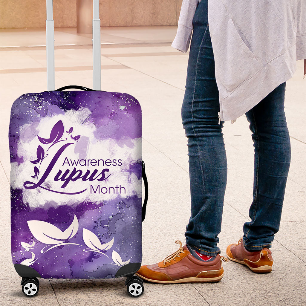 Lupus Awareness Month Luggage Cover Purple Ribbon Watercolor Galaxy Butterfly Floral Support Art