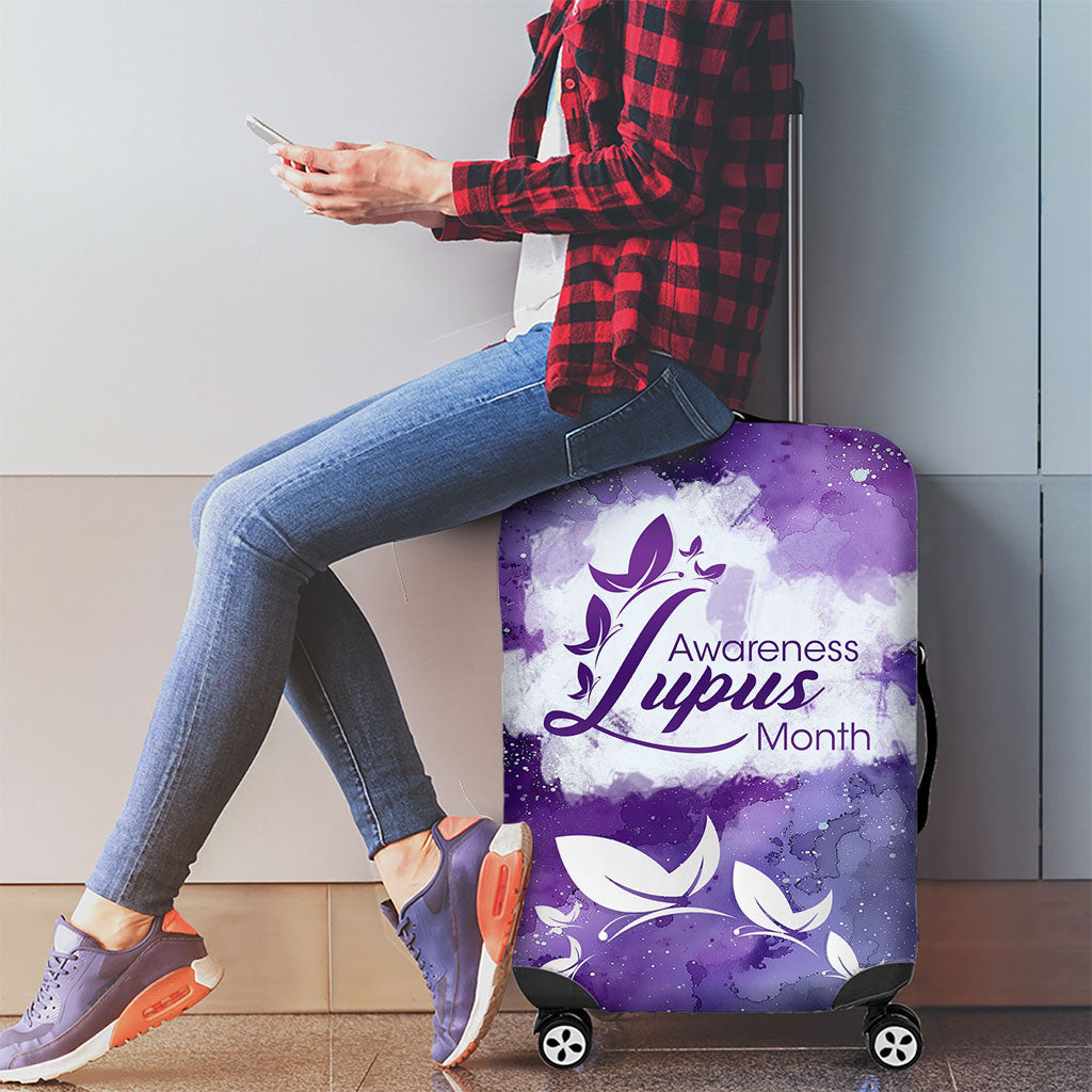Lupus Awareness Month Luggage Cover Purple Ribbon Watercolor Galaxy Butterfly Floral Support Art