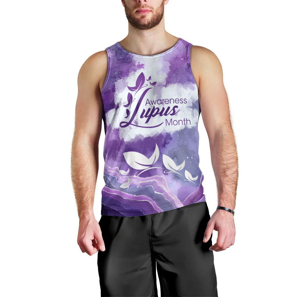 Lupus Awareness Month Men Tank Top Purple Ribbon Watercolor Galaxy Butterfly Floral Support Art