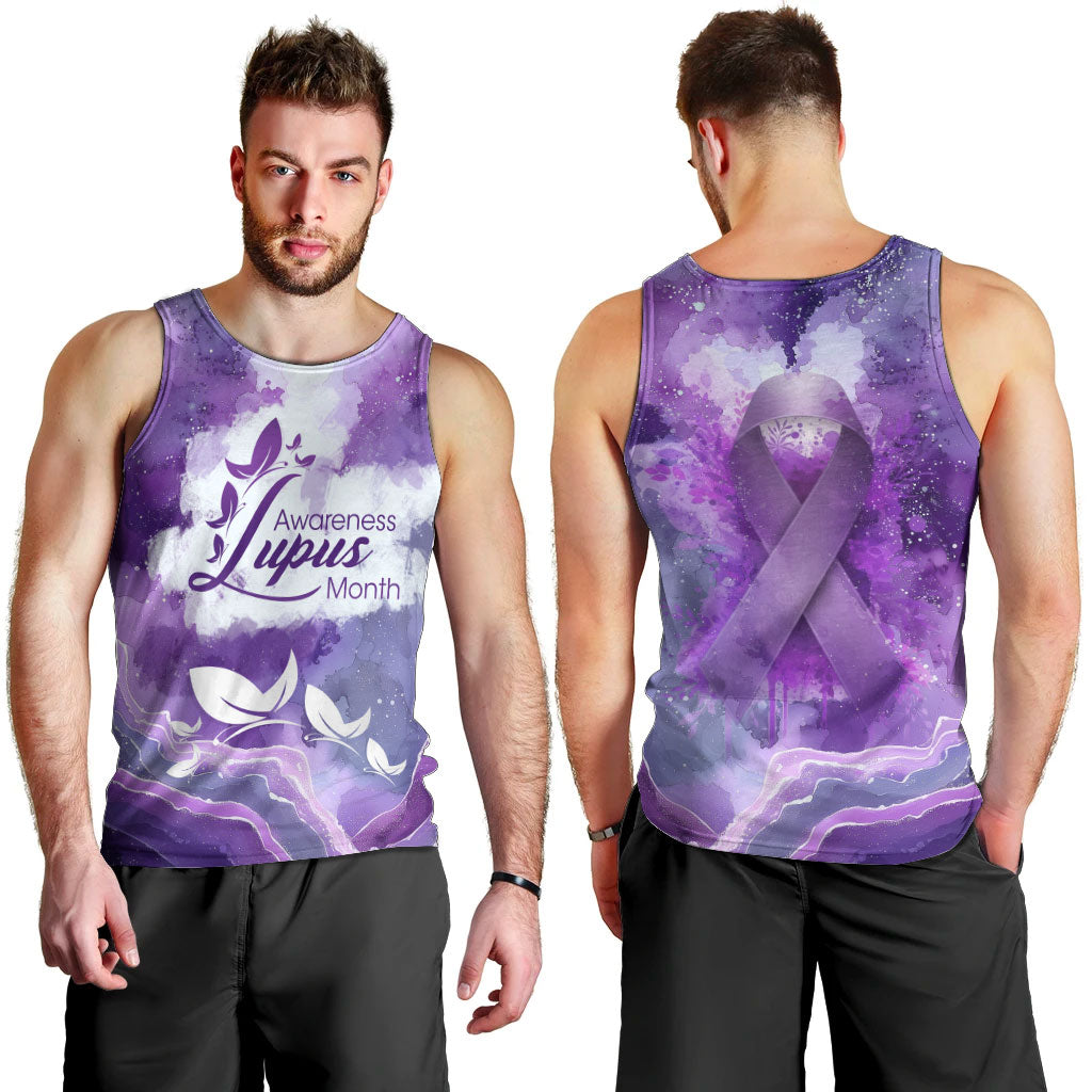 Lupus Awareness Month Men Tank Top Purple Ribbon Watercolor Galaxy Butterfly Floral Support Art
