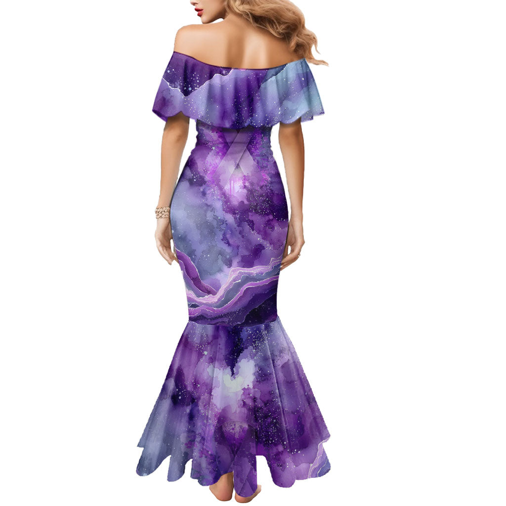 Lupus Awareness Month Mermaid Dress Purple Ribbon Watercolor Galaxy Butterfly Floral Support Art