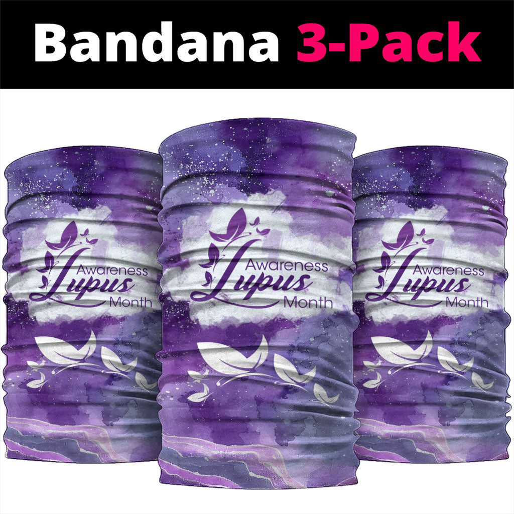 Lupus Awareness Month Neck Gaiter Purple Ribbon Watercolor Galaxy Butterfly Floral Support Art