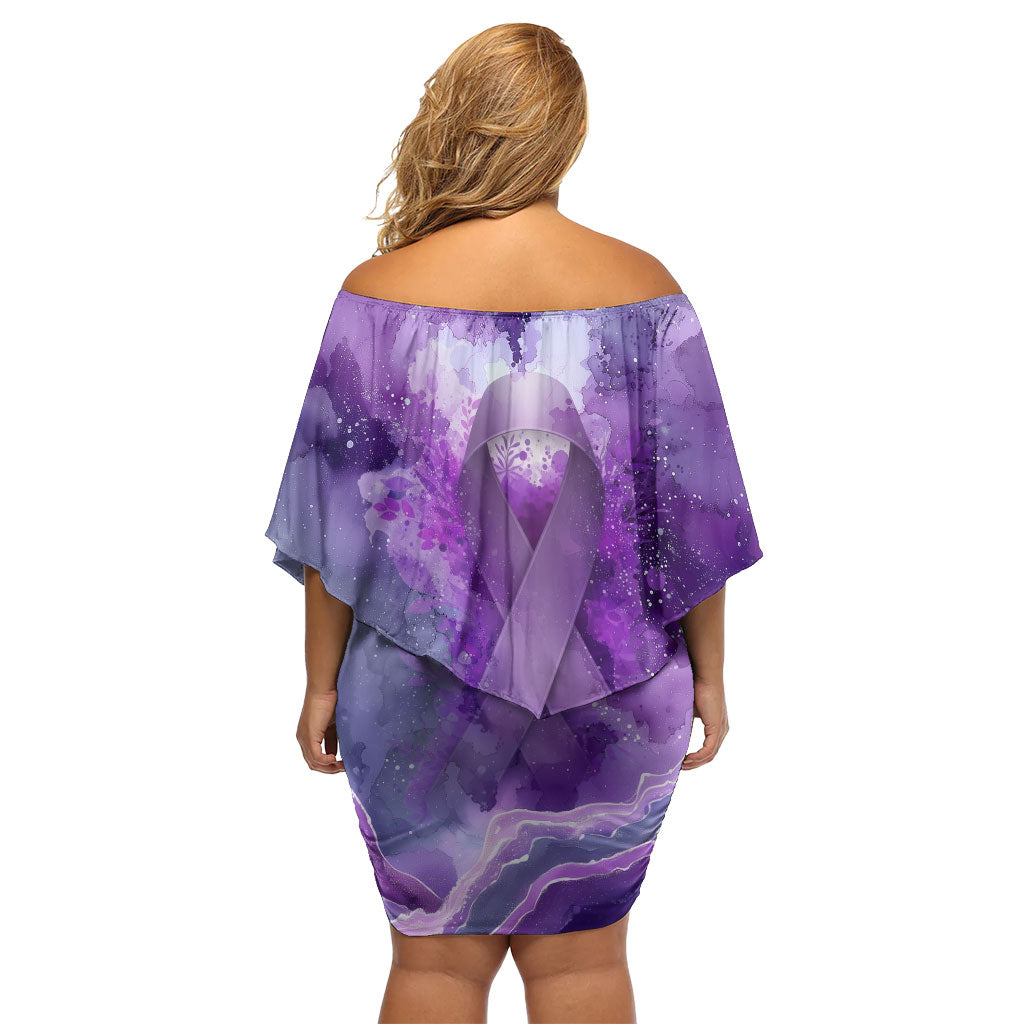 Lupus Awareness Month Off Shoulder Short Dress Purple Ribbon Watercolor Galaxy Butterfly Floral Support Art
