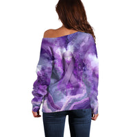 Lupus Awareness Month Off Shoulder Sweater Purple Ribbon Watercolor Galaxy Butterfly Floral Support Art