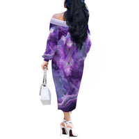 Lupus Awareness Month Off The Shoulder Long Sleeve Dress Purple Ribbon Watercolor Galaxy Butterfly Floral Support Art