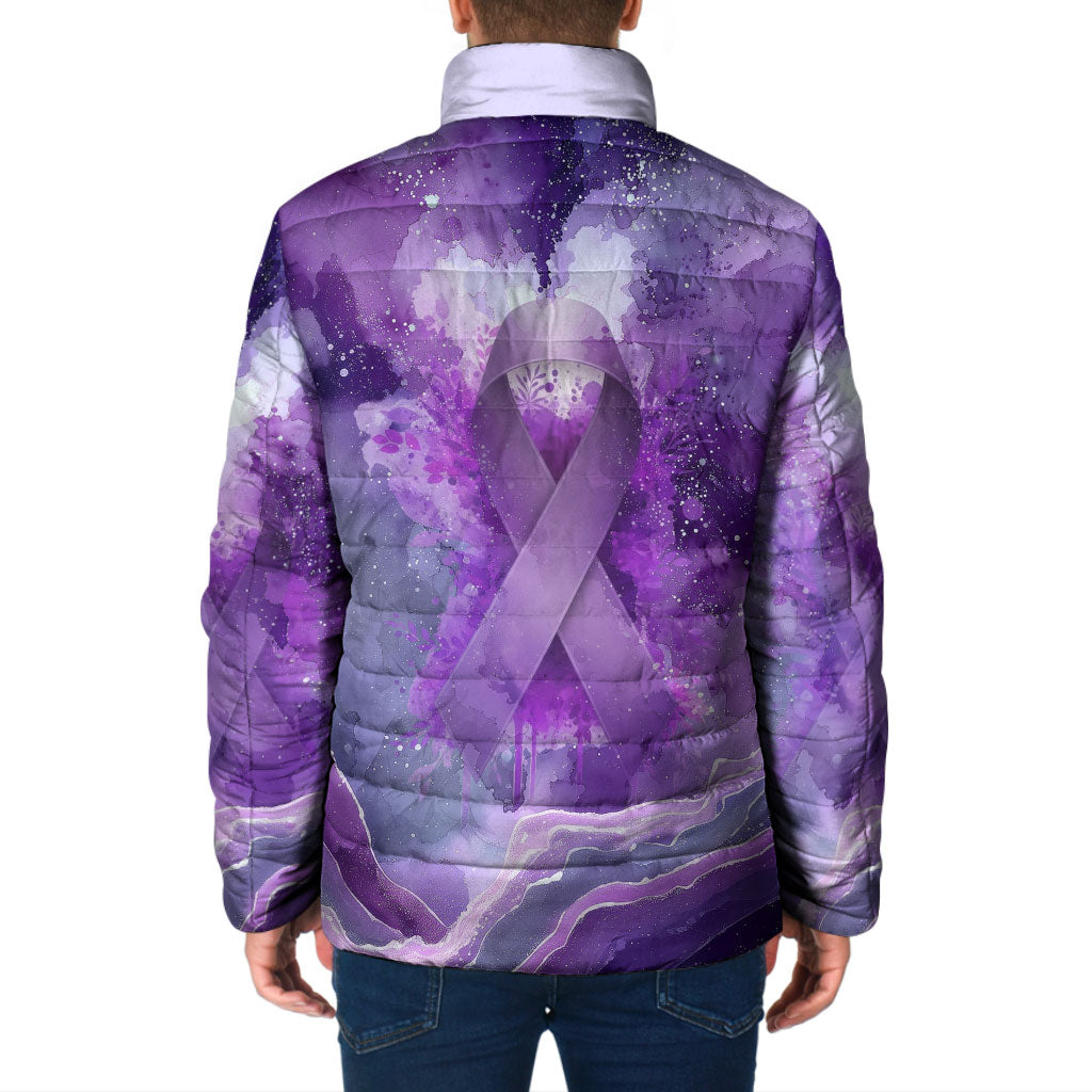 Lupus Awareness Month Padded Jacket Purple Ribbon Watercolor Galaxy Butterfly Floral Support Art
