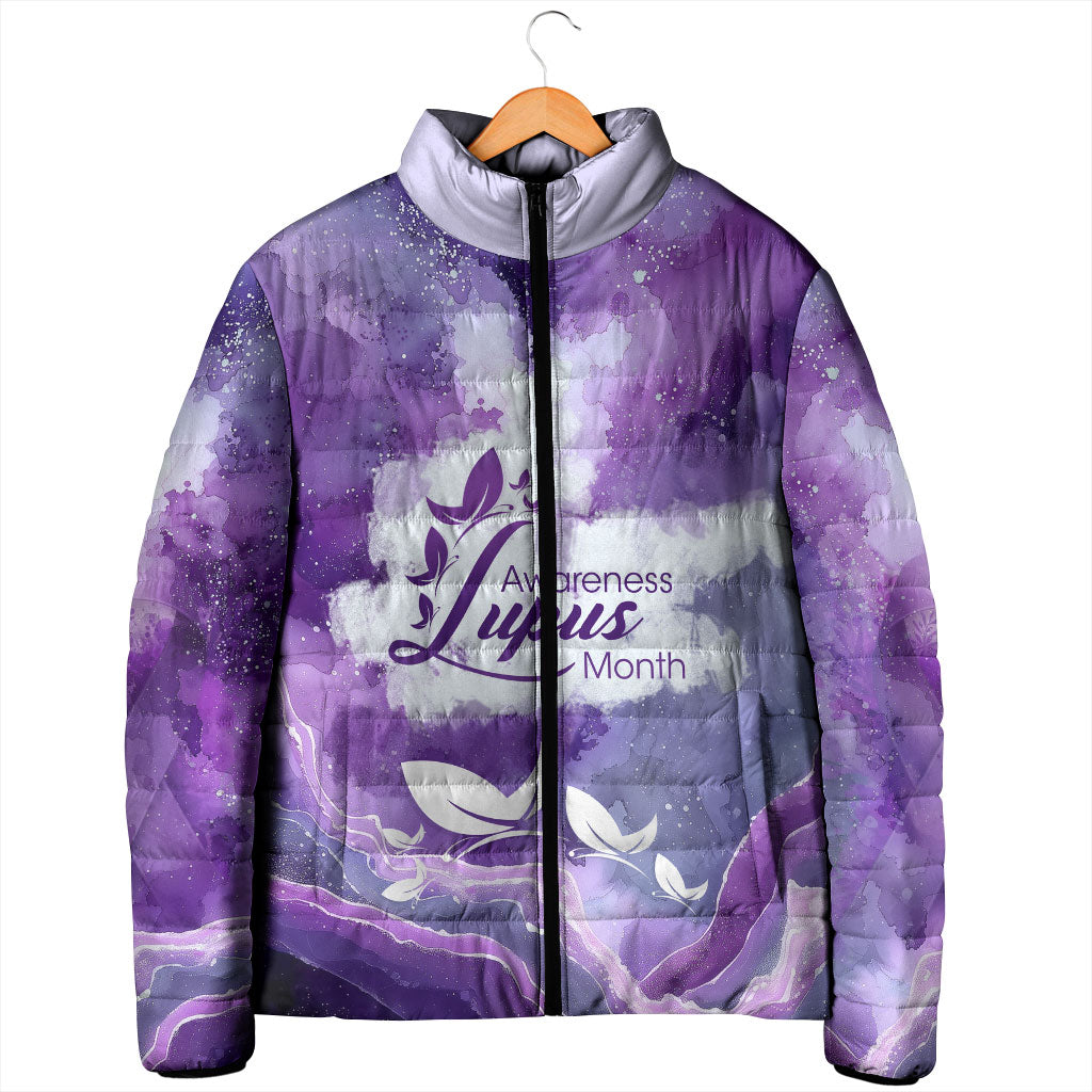 Lupus Awareness Month Padded Jacket Purple Ribbon Watercolor Galaxy Butterfly Floral Support Art