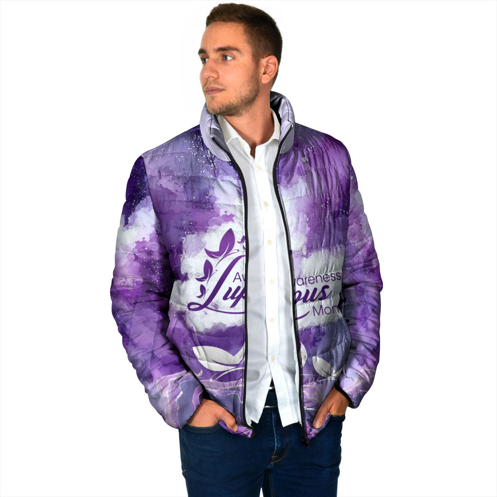 Lupus Awareness Month Padded Jacket Purple Ribbon Watercolor Galaxy Butterfly Floral Support Art