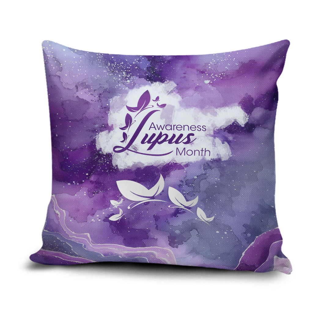 Lupus Awareness Month Pillow Cover Purple Ribbon Watercolor Galaxy Butterfly Floral Support Art