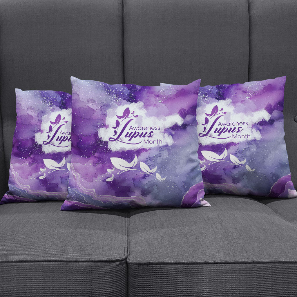 Lupus Awareness Month Pillow Cover Purple Ribbon Watercolor Galaxy Butterfly Floral Support Art