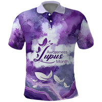 Lupus Awareness Month Polo Shirt Purple Ribbon Watercolor Galaxy Butterfly Floral Support Art