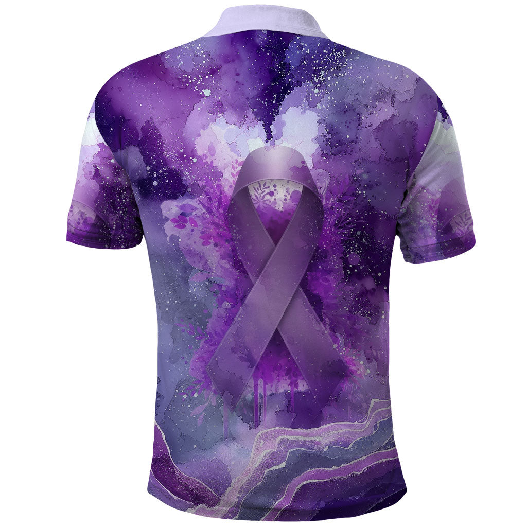 Lupus Awareness Month Polo Shirt Purple Ribbon Watercolor Galaxy Butterfly Floral Support Art