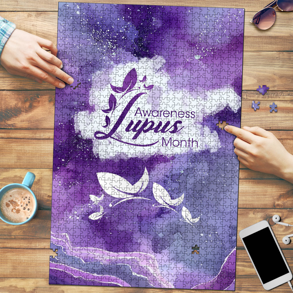 Lupus Awareness Month Puzzle Purple Ribbon Watercolor Galaxy Butterfly Floral Support Art
