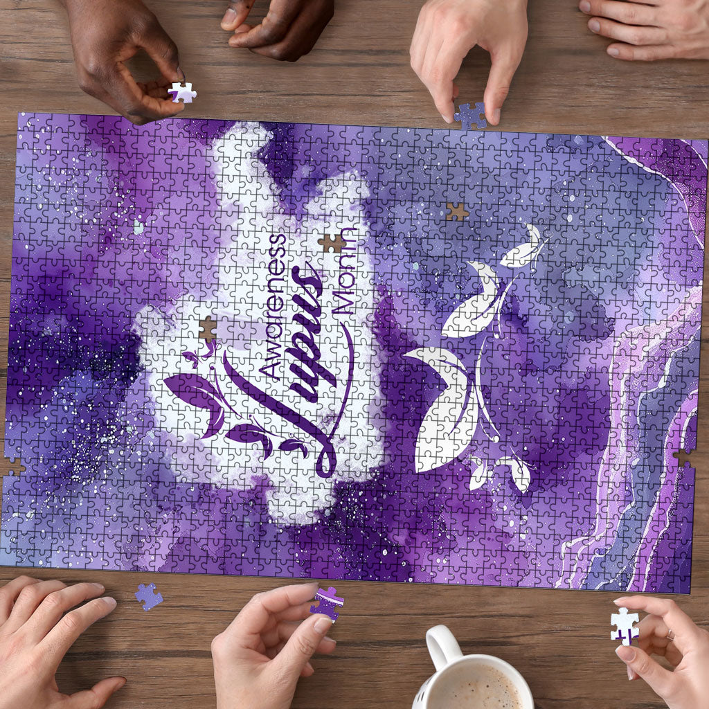 Lupus Awareness Month Puzzle Purple Ribbon Watercolor Galaxy Butterfly Floral Support Art