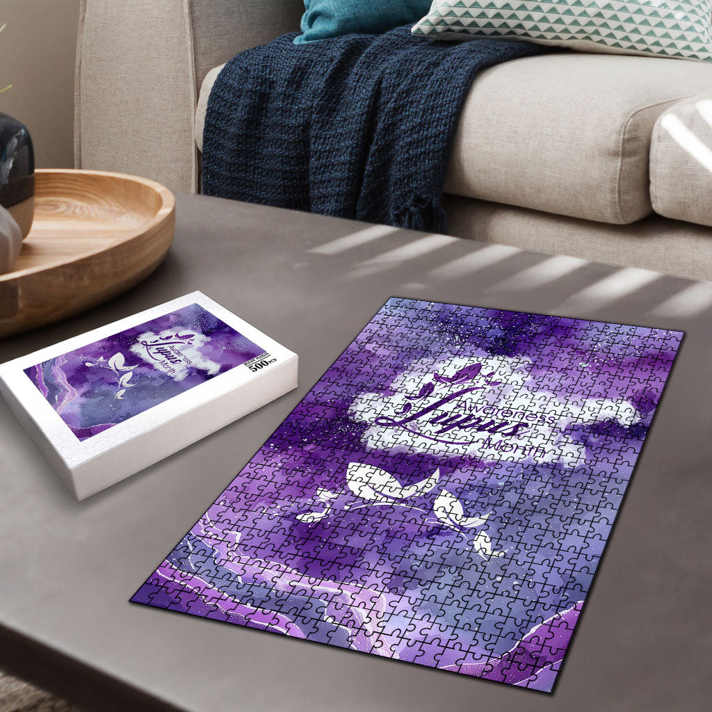 Lupus Awareness Month Puzzle Purple Ribbon Watercolor Galaxy Butterfly Floral Support Art