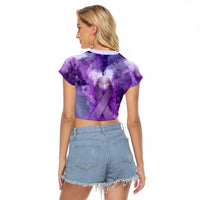Lupus Awareness Month Raglan Cropped T Shirt Purple Ribbon Watercolor Galaxy Butterfly Floral Support Art