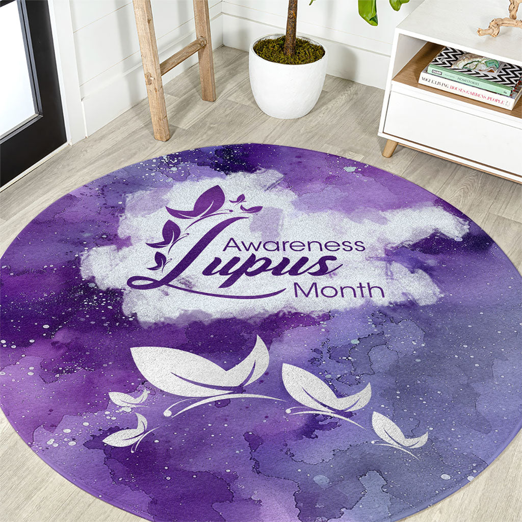 Lupus Awareness Month Round Carpet Purple Ribbon Watercolor Galaxy Butterfly Floral Support Art