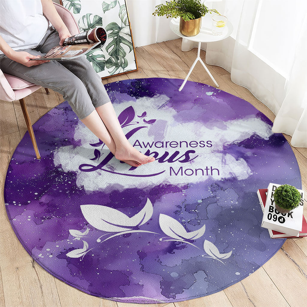 Lupus Awareness Month Round Carpet Purple Ribbon Watercolor Galaxy Butterfly Floral Support Art