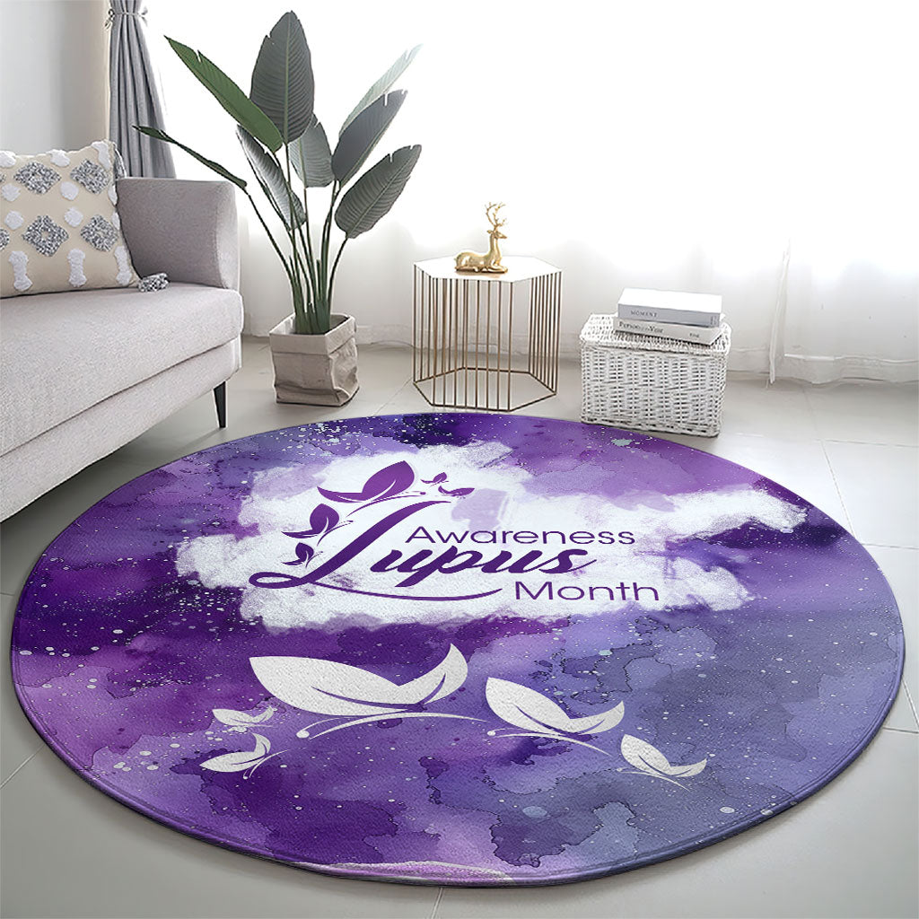 Lupus Awareness Month Round Carpet Purple Ribbon Watercolor Galaxy Butterfly Floral Support Art