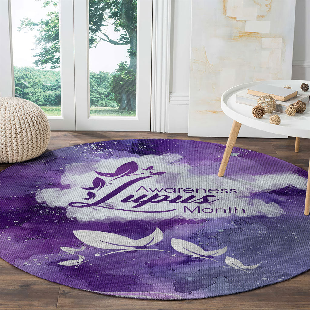 Lupus Awareness Month Round Carpet Purple Ribbon Watercolor Galaxy Butterfly Floral Support Art