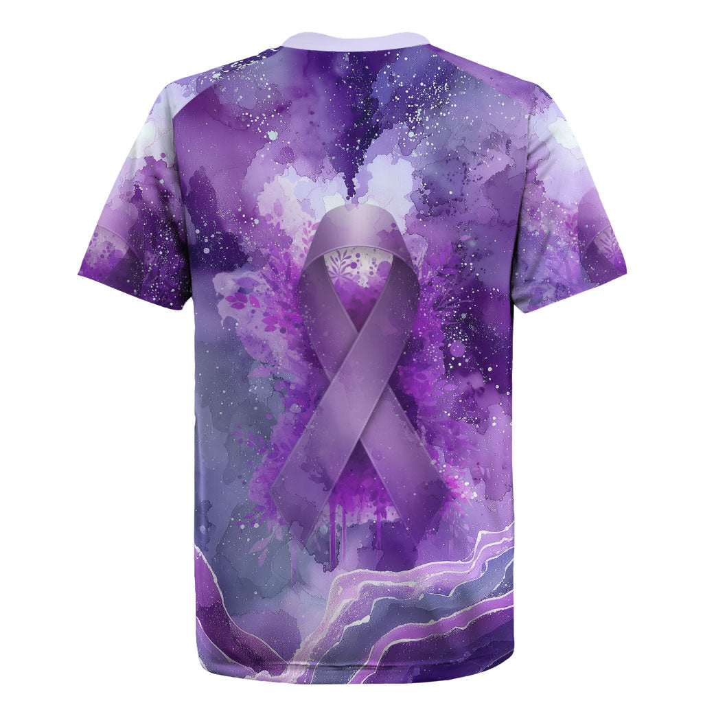 Lupus Awareness Month Rugby Jersey Purple Ribbon Watercolor Galaxy Butterfly Floral Support Art