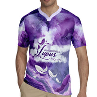 Lupus Awareness Month Rugby Jersey Purple Ribbon Watercolor Galaxy Butterfly Floral Support Art