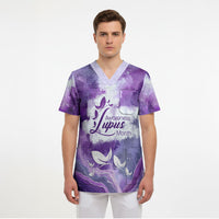 Lupus Awareness Month Scrub Top Purple Ribbon Watercolor Galaxy Butterfly Floral Support Art