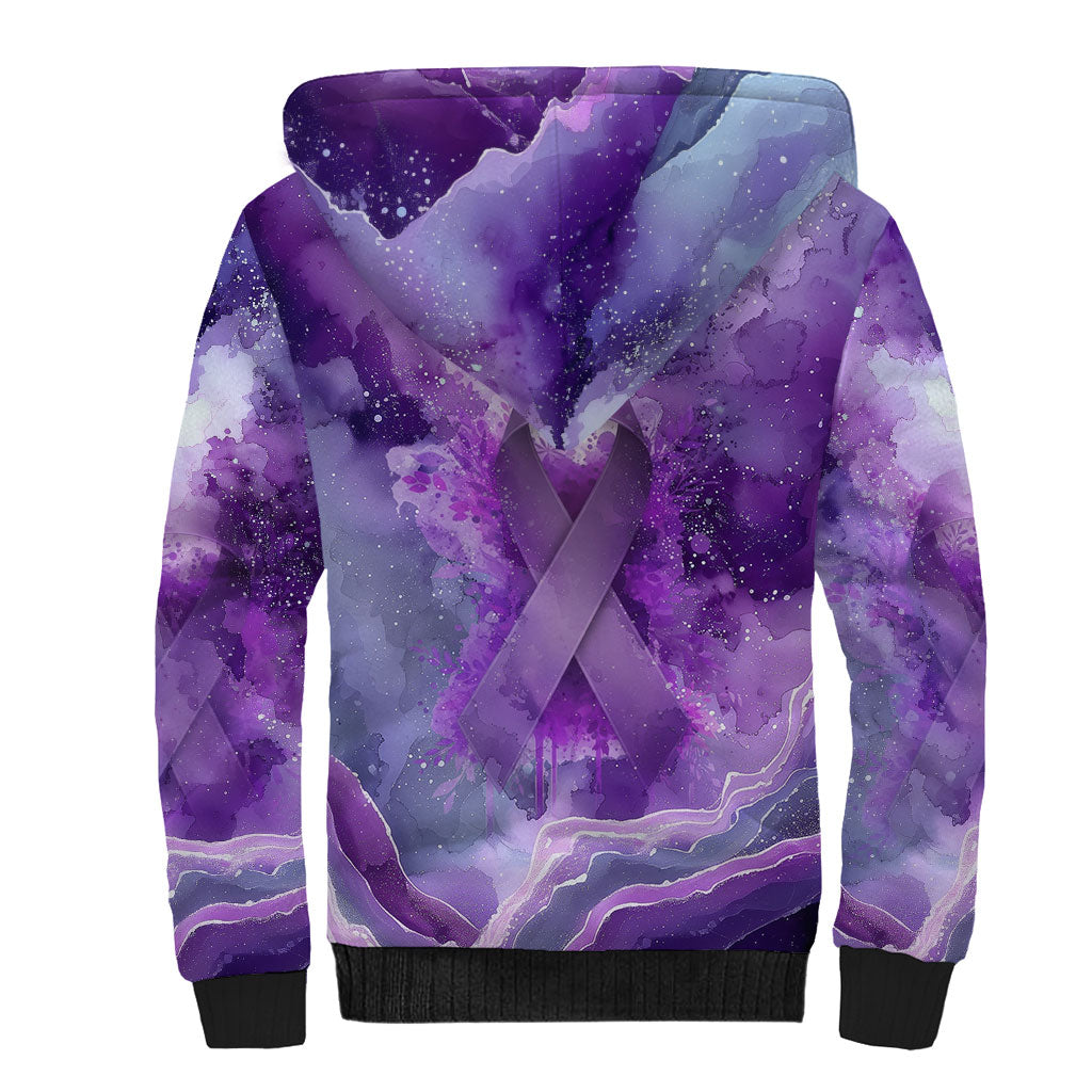 Lupus Awareness Month Sherpa Hoodie Purple Ribbon Watercolor Galaxy Butterfly Floral Support Art