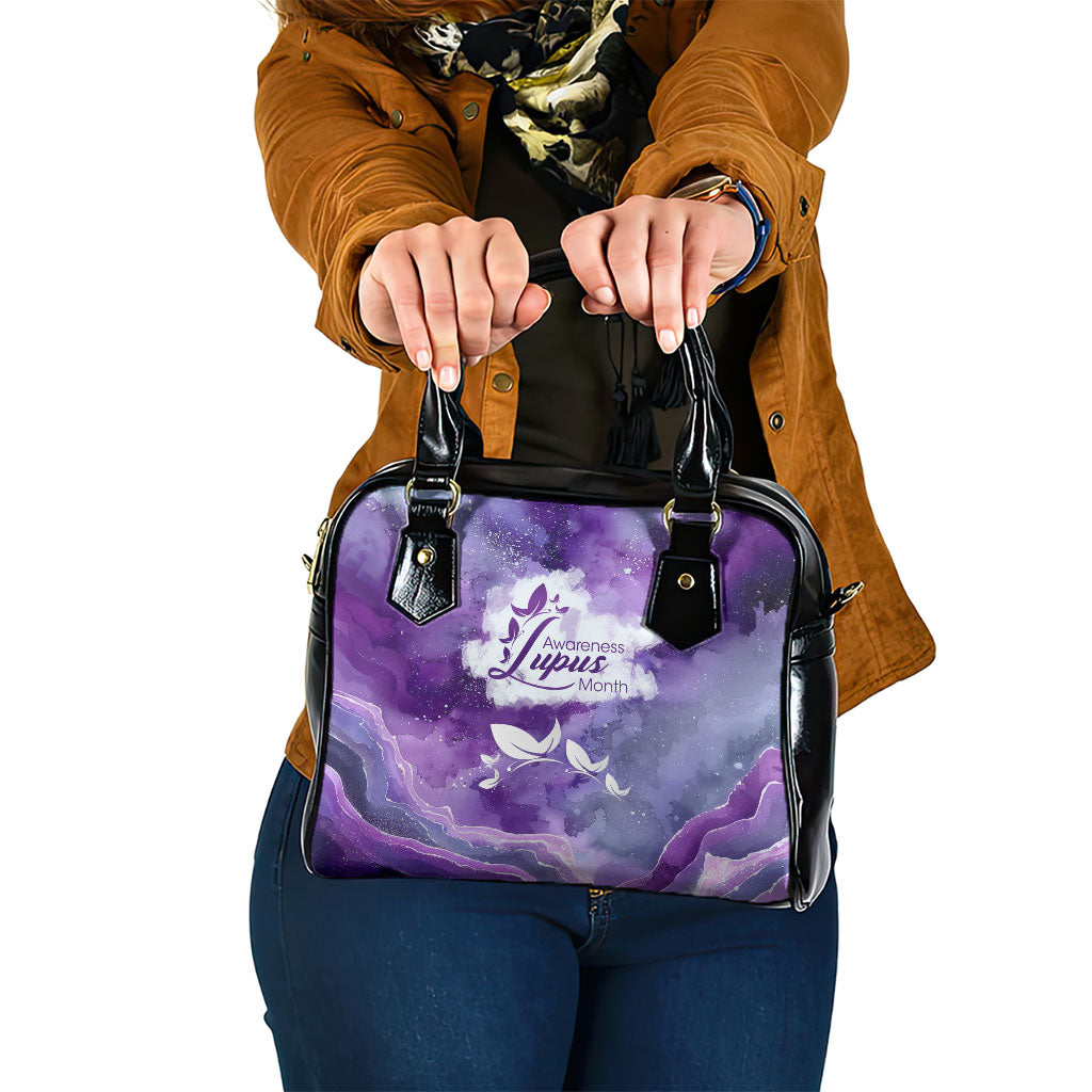 Lupus Awareness Month Shoulder Handbag Purple Ribbon Watercolor Galaxy Butterfly Floral Support Art