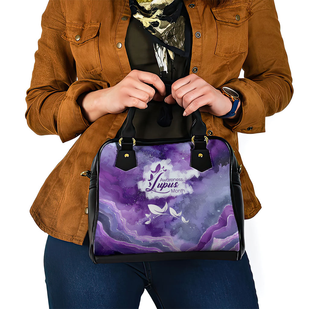 Lupus Awareness Month Shoulder Handbag Purple Ribbon Watercolor Galaxy Butterfly Floral Support Art