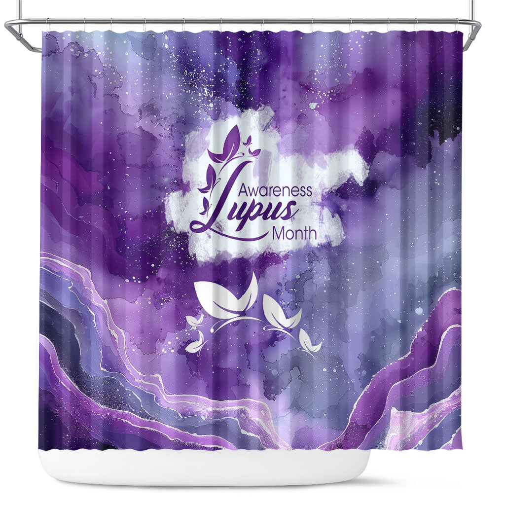 Lupus Awareness Month Shower Curtain Purple Ribbon Watercolor Galaxy Butterfly Floral Support Art