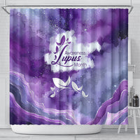 Lupus Awareness Month Shower Curtain Purple Ribbon Watercolor Galaxy Butterfly Floral Support Art