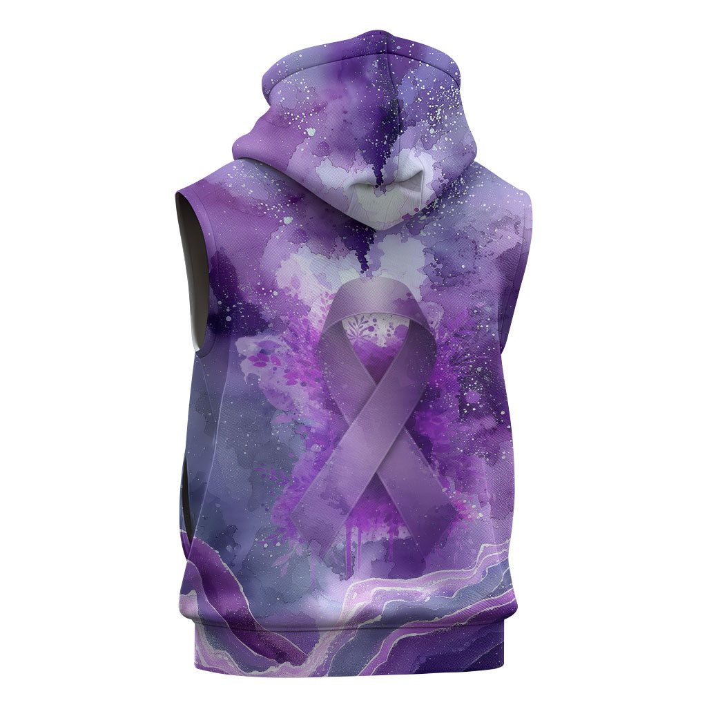 Lupus Awareness Month Sleeveless Hoodie Purple Ribbon Watercolor Galaxy Butterfly Floral Support Art