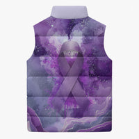 Lupus Awareness Month Sleeveless Puffer Jacket Purple Ribbon Watercolor Galaxy Butterfly Floral Support Art