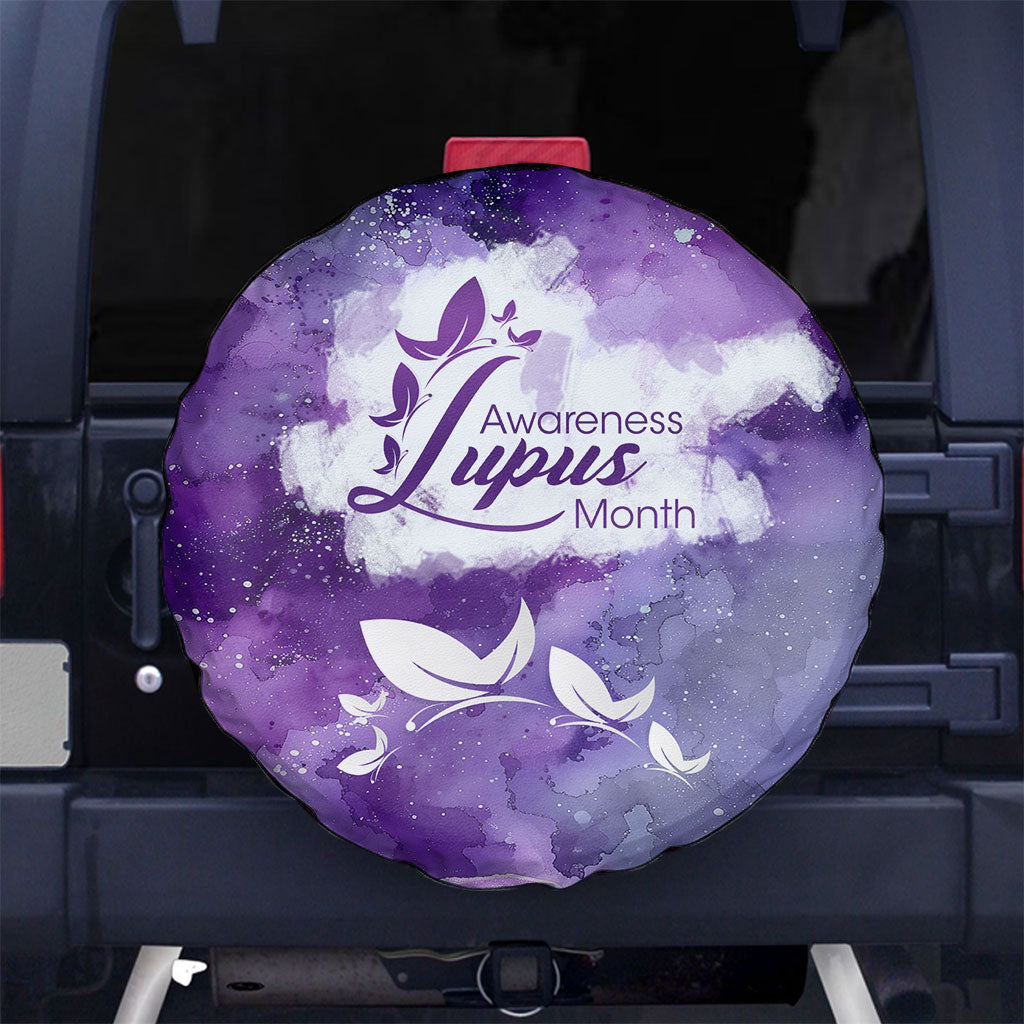 Lupus Awareness Month Spare Tire Cover Purple Ribbon Watercolor Galaxy Butterfly Floral Support Art