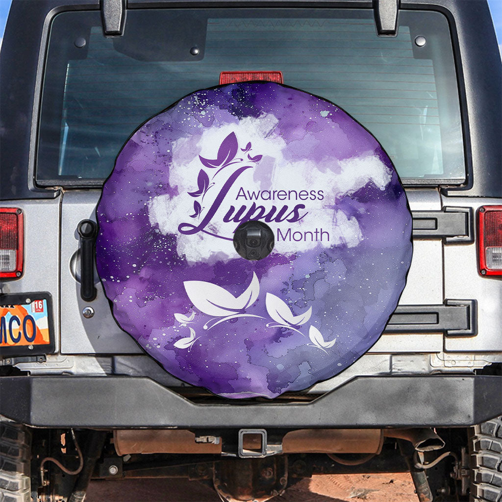 Lupus Awareness Month Spare Tire Cover Purple Ribbon Watercolor Galaxy Butterfly Floral Support Art