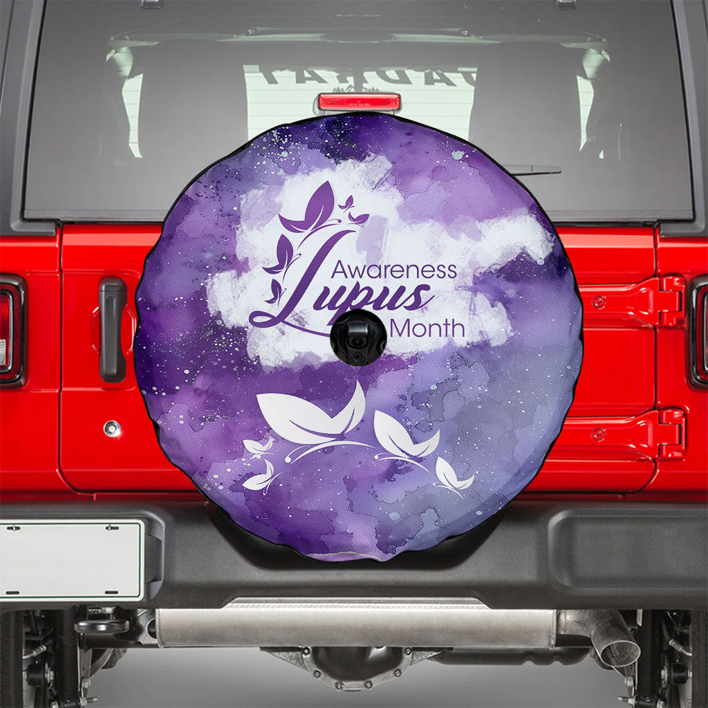 Lupus Awareness Month Spare Tire Cover Purple Ribbon Watercolor Galaxy Butterfly Floral Support Art