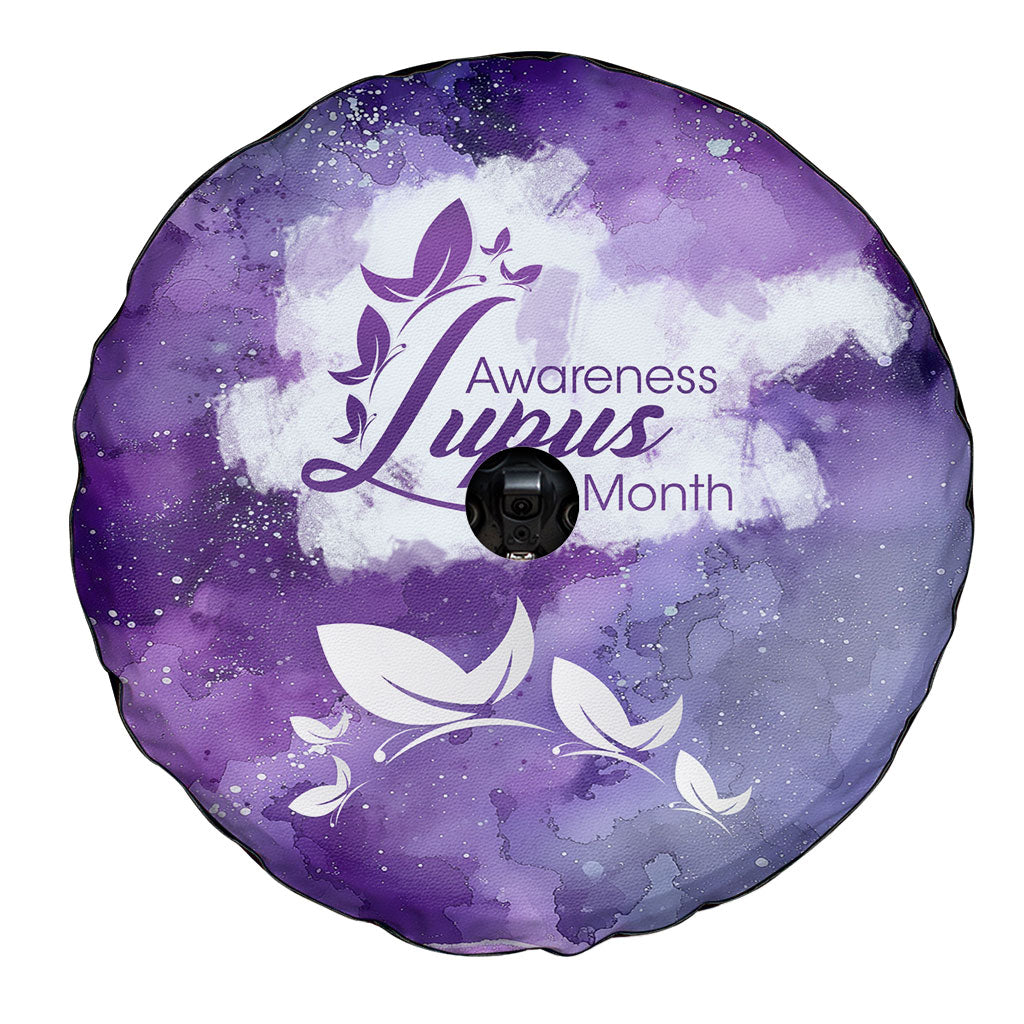 Lupus Awareness Month Spare Tire Cover Purple Ribbon Watercolor Galaxy Butterfly Floral Support Art